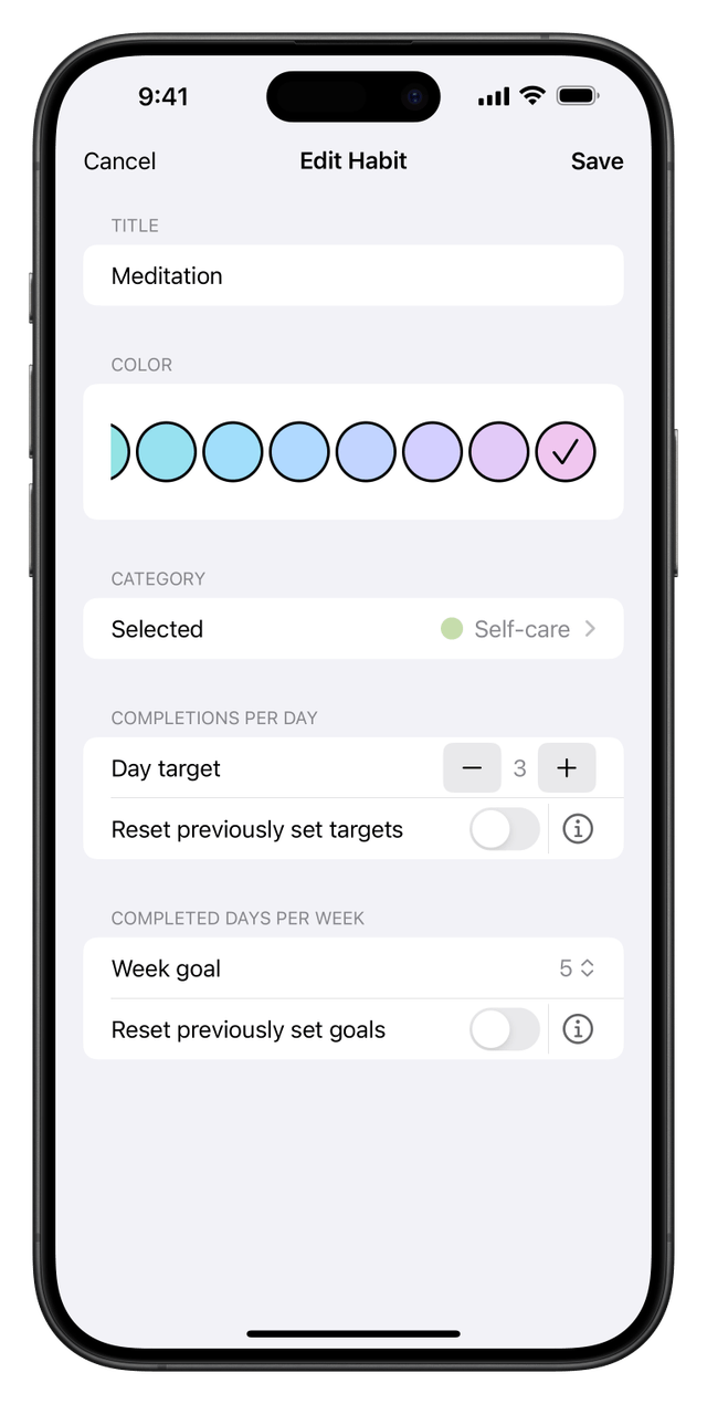 Habit editor screen